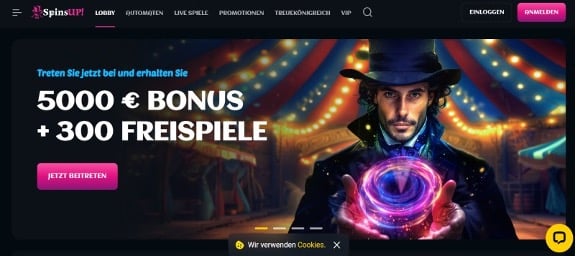 5000 Euro Bonus und 300 Freispiele im Pragmatic Play Casino SpinsUp